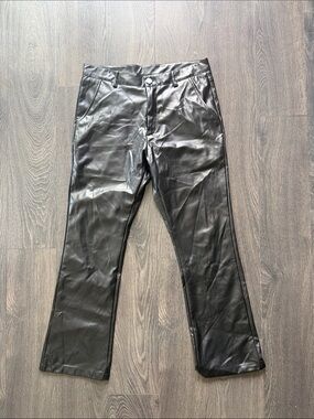 Men's Black Faux Leather Dress Pants